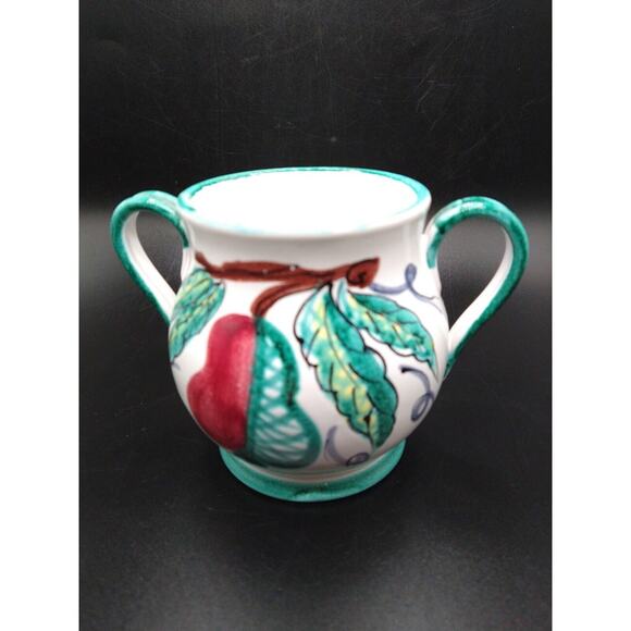 Italian Pottery Two Handle Painted Fruit Pear Small Vase Signed Italy 11/89 - Picture 2 of 9